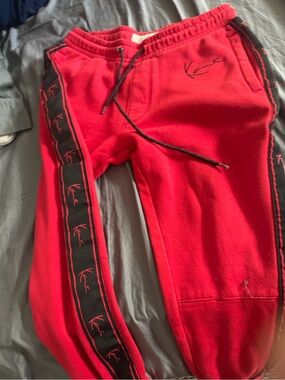 Karl Kani Red Joggers with Black Side Tape